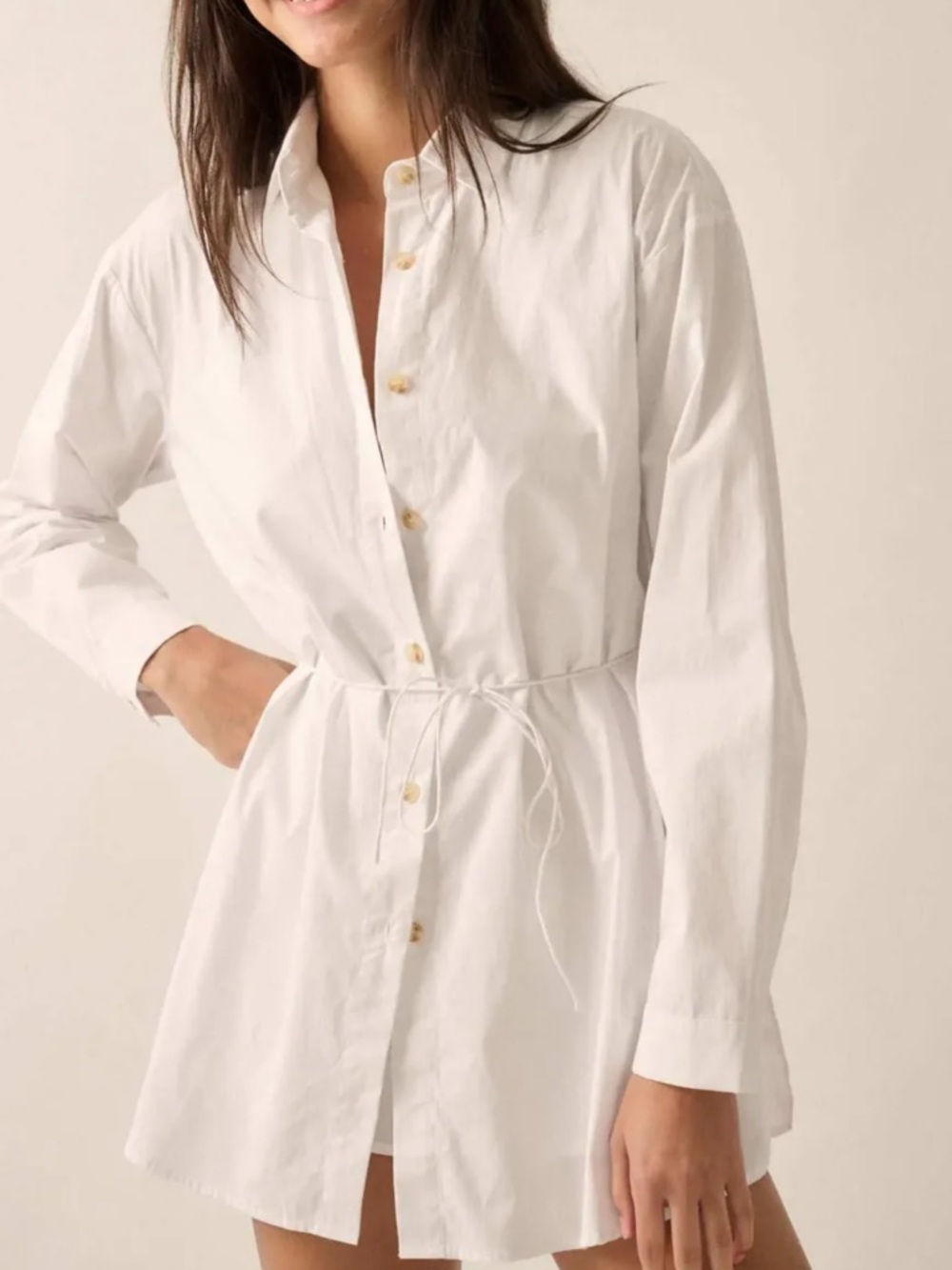 Promesa White Button-Front Shirt Romper with Tie Waist
